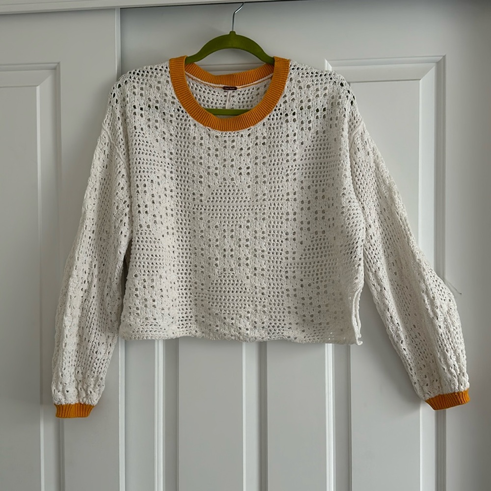 Free People White Crochet Sweater M